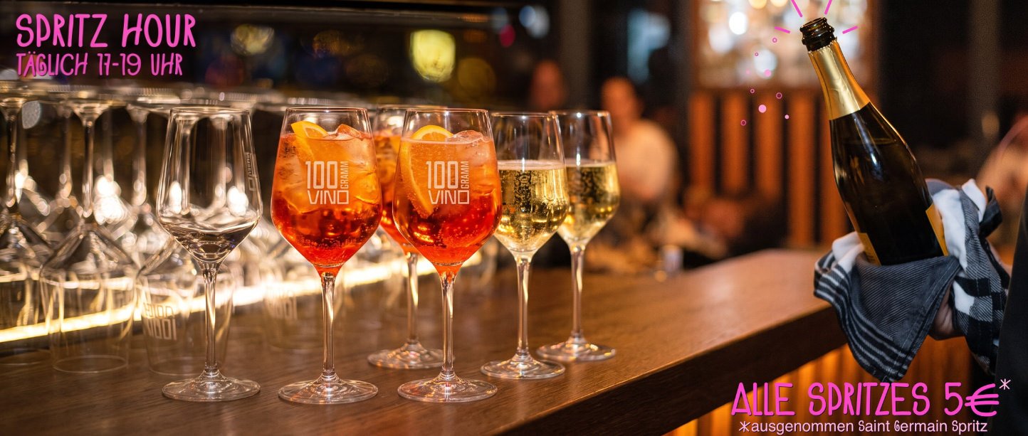 Bubble Hour — alle Spritzes 5€, täglich 17–19 Uhr · 100 GRAMM Vino Berlin